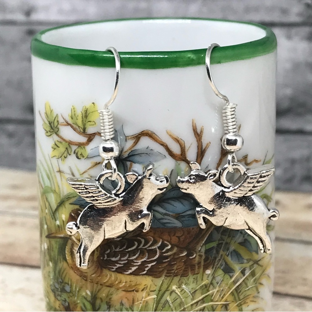 Flying Pig Farm Animal Hook Earrings